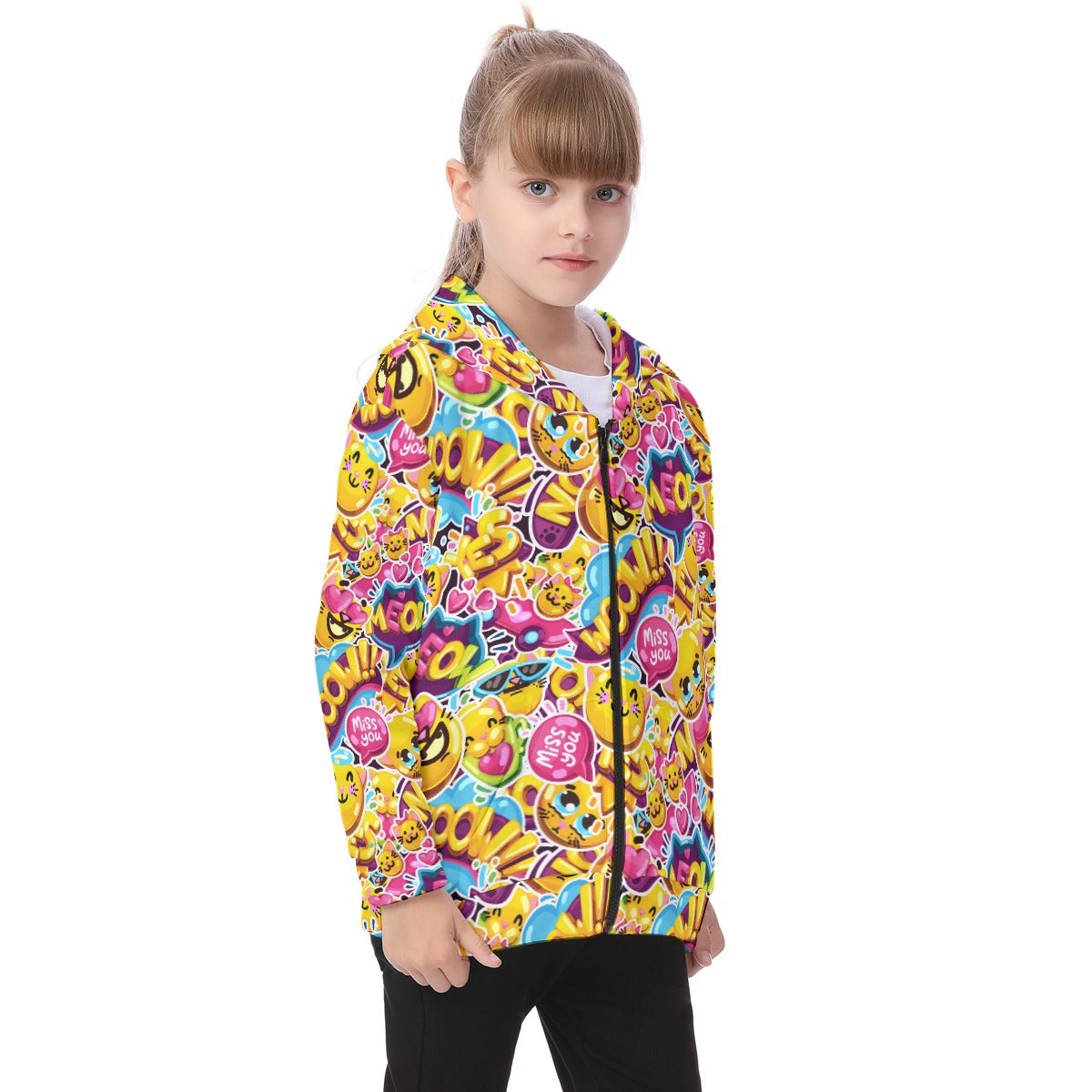 Kid's Heavy Fleece Zip Up Hoodie - EmojiCat