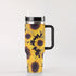 40oz Stainless Steel "Stanley" Tumbler With Handle - Sunflowers