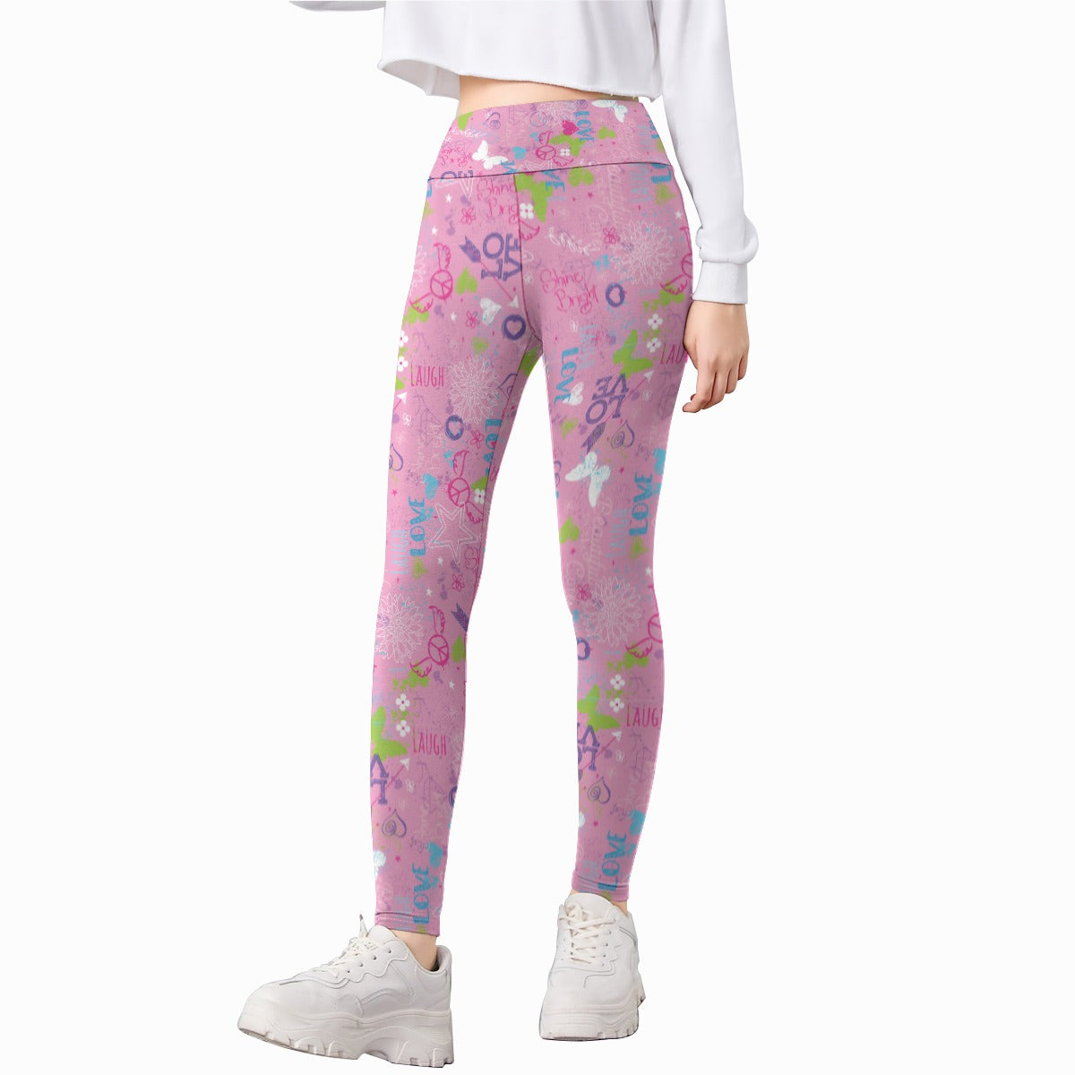 Kids' Printed Leggings - Live Laugh Love (Pink)