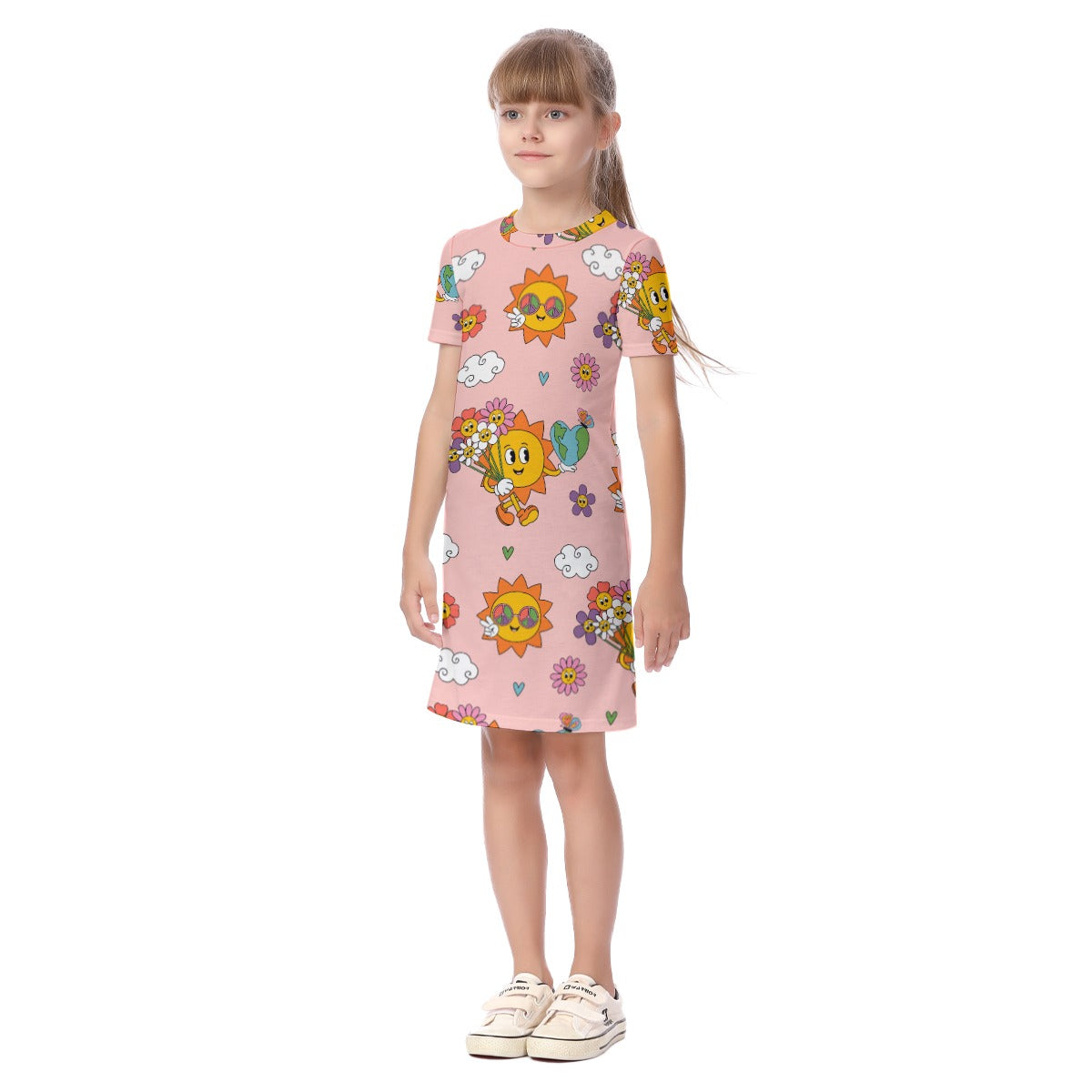 Kid's Short Sleeve T-Shirt Dress - Sunshine and Smiles