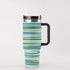 40oz Stainless Steel "Stanley" Tumbler With Handle - Cyan Stripes