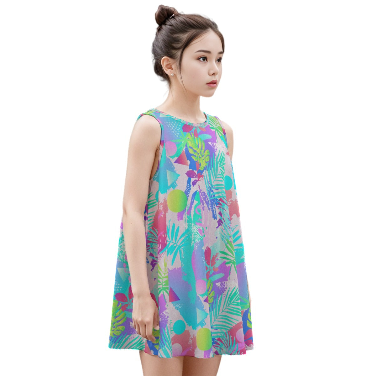 Kid's Sleeveless Cotton Swing Dress - Miami Nights