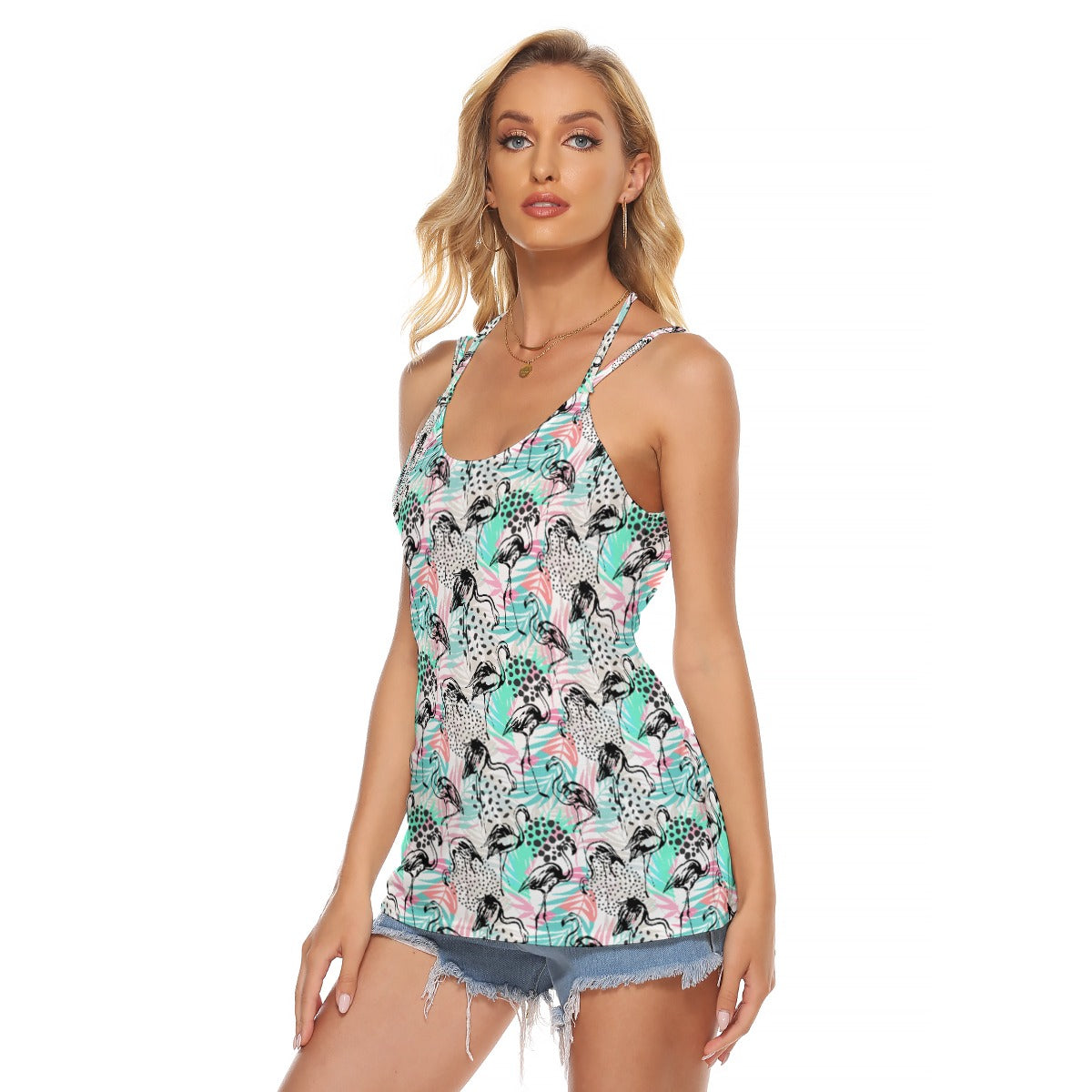 Women's Backless Halter Top - Flamingoes