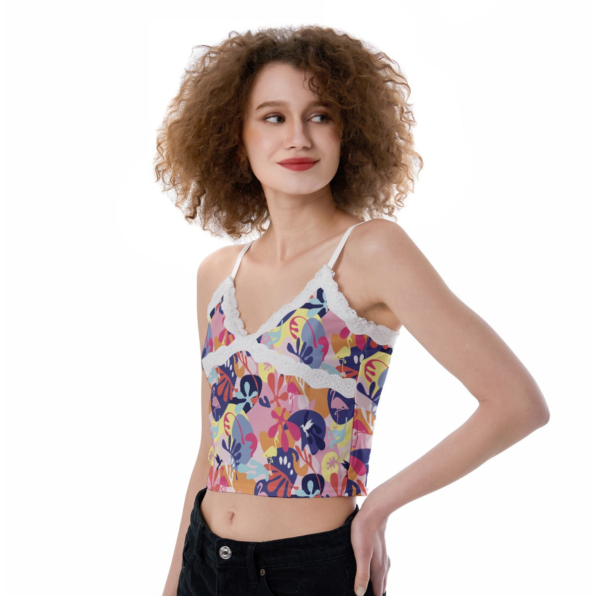 Top Cami Camisola Estampado Con Ribete De Encaje - South Beach