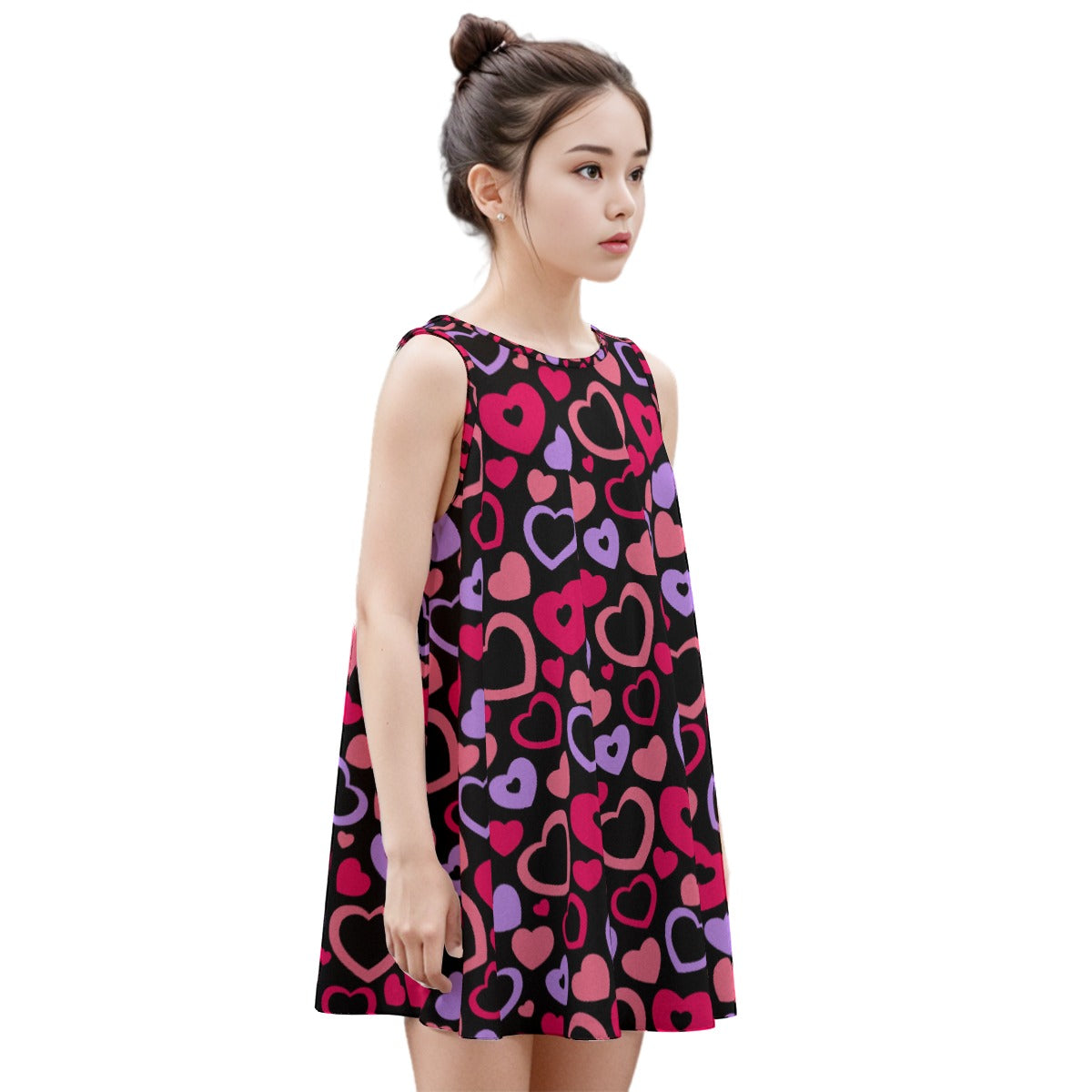 Kid's Sleeveless Cotton Swing Dress - Hollow Hearts