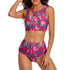 High-Waist Asymmetrical Shoulder Bikini - Neon Red Mosaic