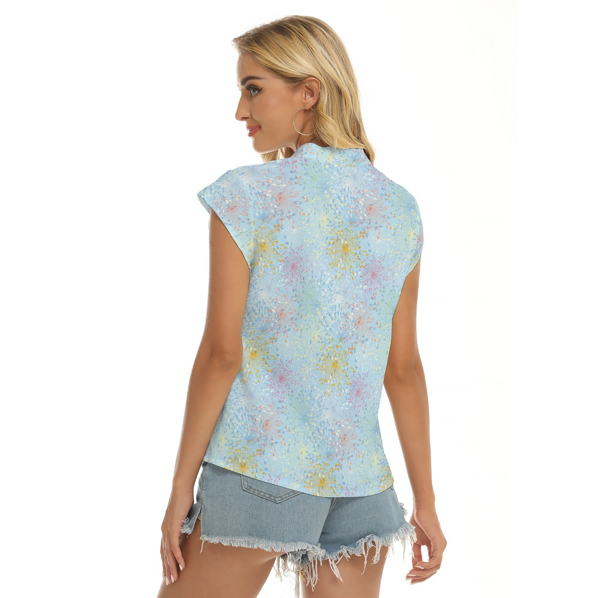 Women's Cap-Sleeve V-Neck Top - Dandelions