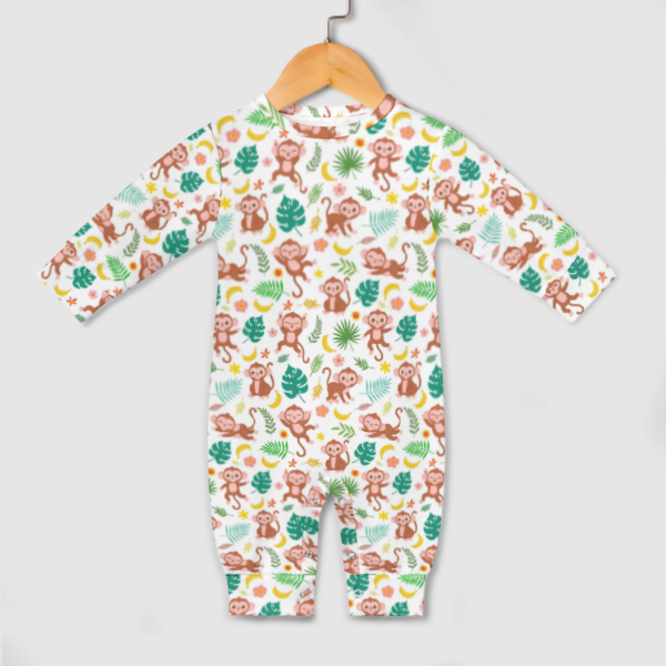 All-Over Print Long-Sleeve Baby Romper - Monkey Business