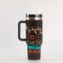 40oz Stainless Steel "Stanley" Tumbler With Handle - African Print (Giraffe)