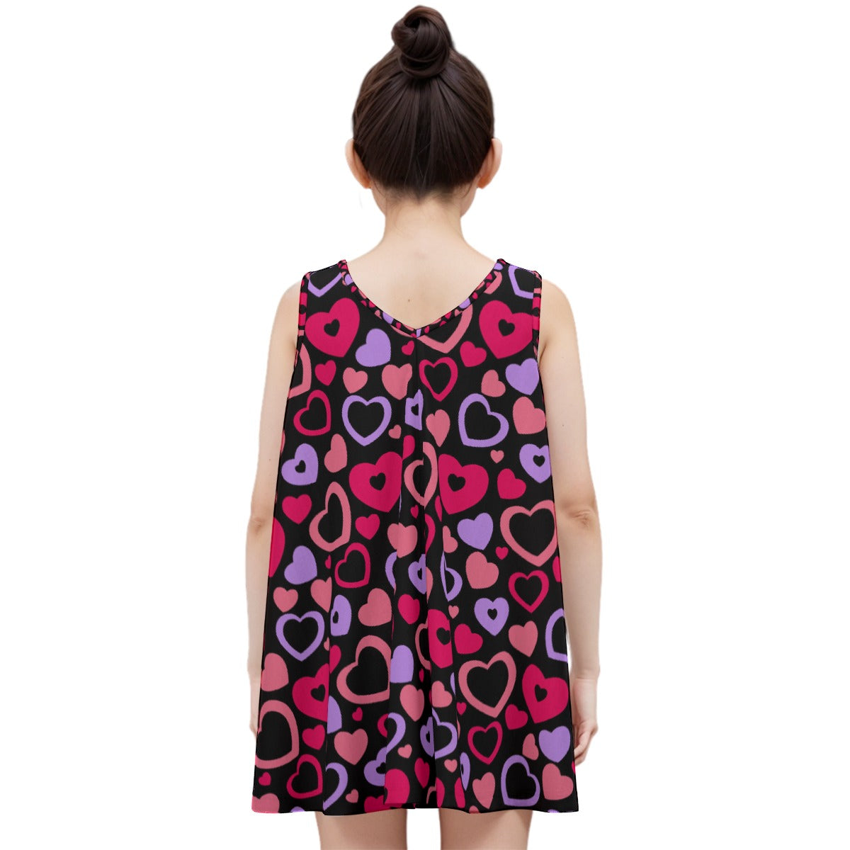 Kid's Sleeveless Cotton Swing Dress - Hollow Hearts