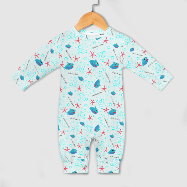 All-Over Print Long-Sleeve Baby Romper - Baby Shark