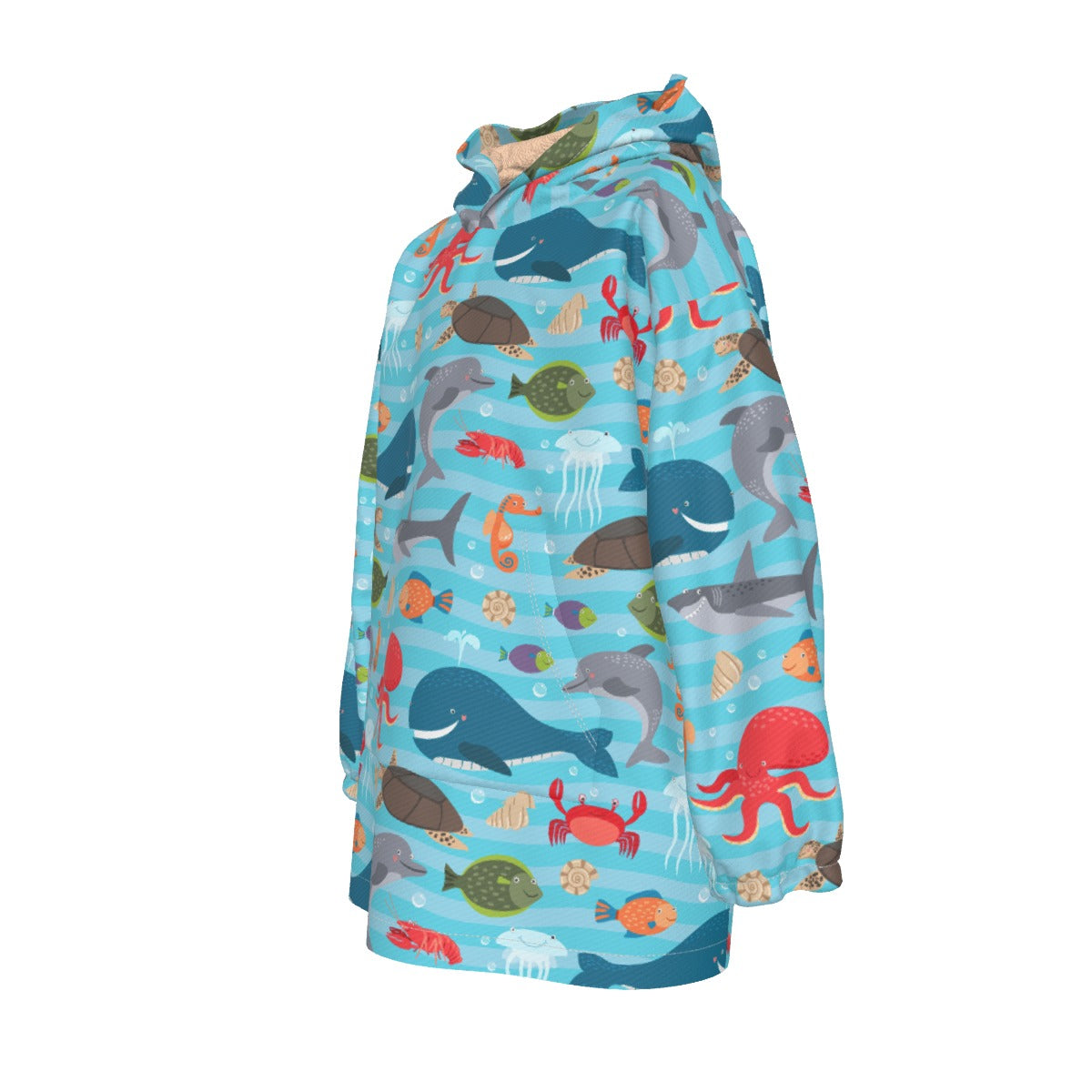 Kid's Sherpa Fleece Hoodie Blanket - Sea Life