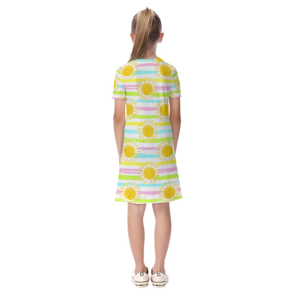 Kid's Short Sleeve T-Shirt Dress - Sunny Stripes (Pink)