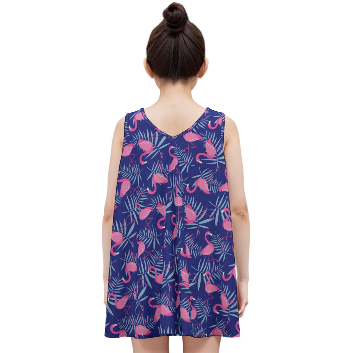 Kid's Sleeveless Cotton Swing Dress - Flamingo Frolic