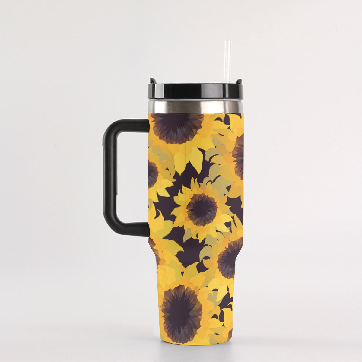 40oz Stainless Steel "Stanley" Tumbler With Handle - Sunflowers