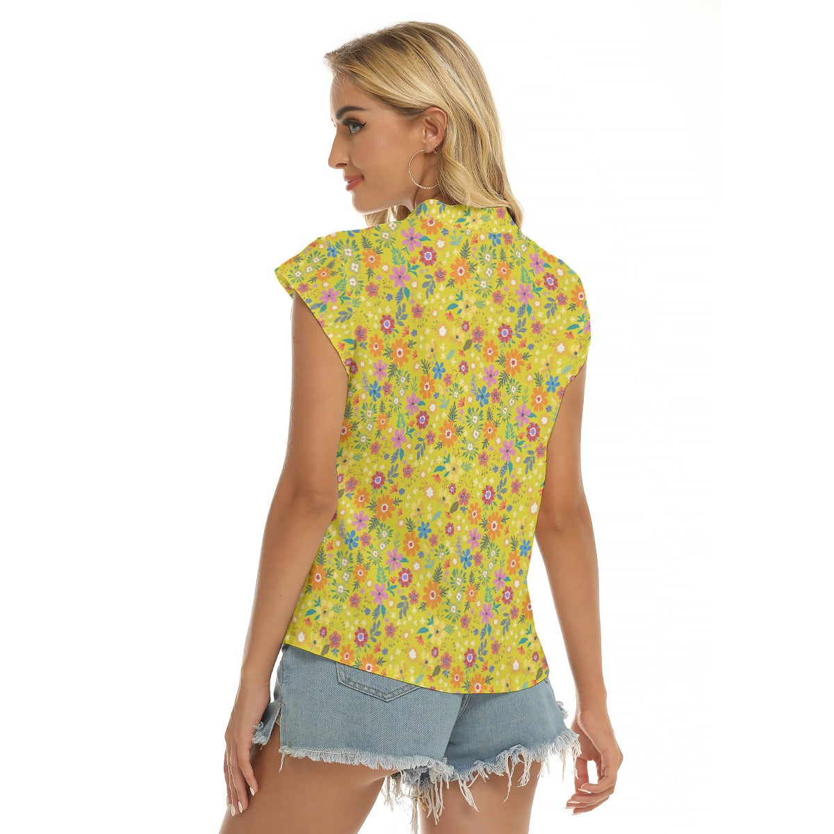 Women's Cap-Sleeve V-Neck Top - Bohemian Blossoms