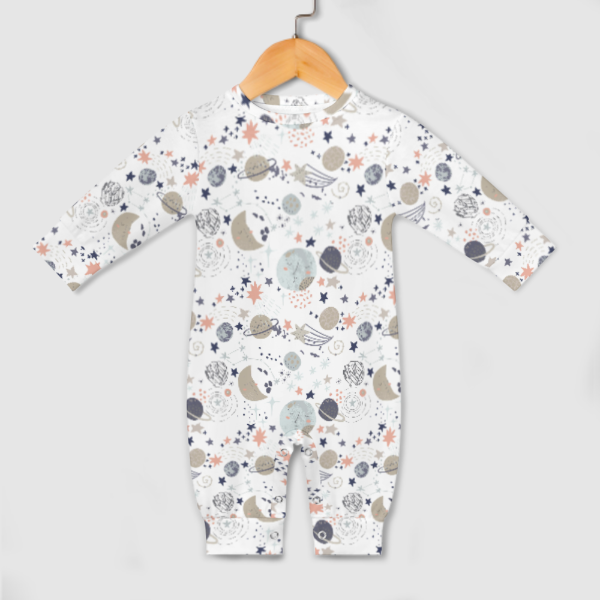 All-Over Print Long-Sleeve Baby Romper - Goodnight, Moon (Grey)