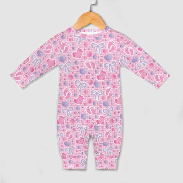 All-Over Print Long-Sleeve Baby Romper - Cute As A Button in Pink