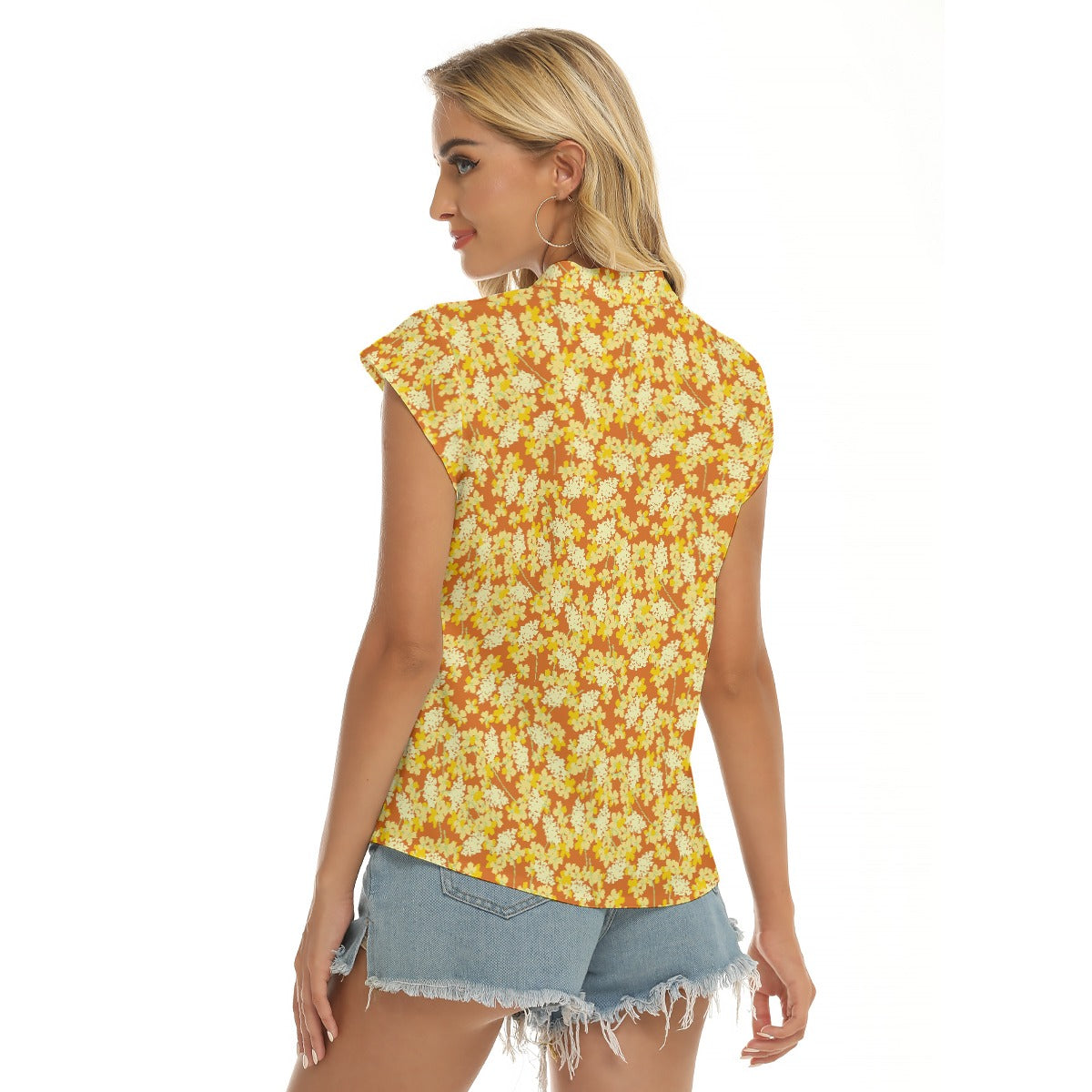 Women's Cap-Sleeve V-Neck Top - Amber Meadow