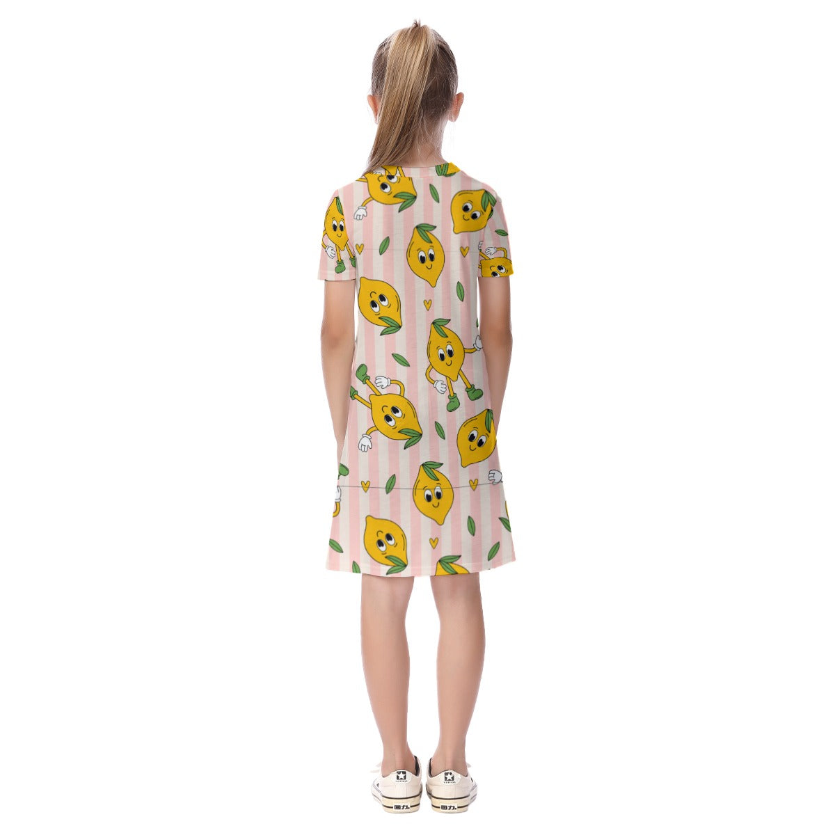 Kid's Short Sleeve T-Shirt Dress - Lemon Twist