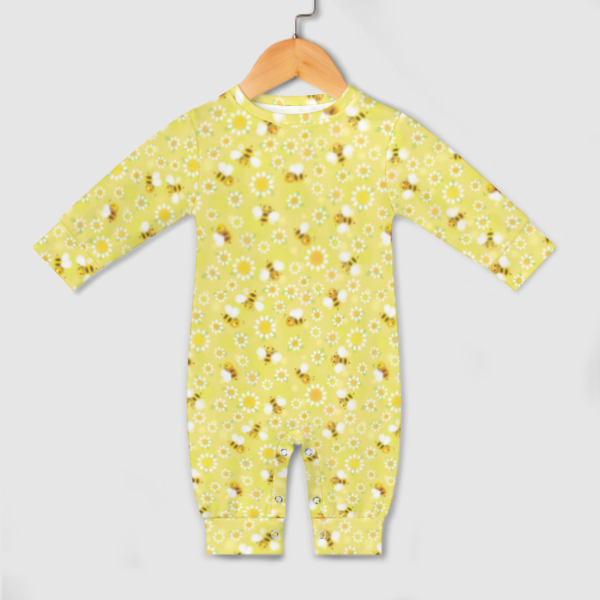 Barboteuse bébé à manches longues et imprimé intégral - Petites abeilles jaunes