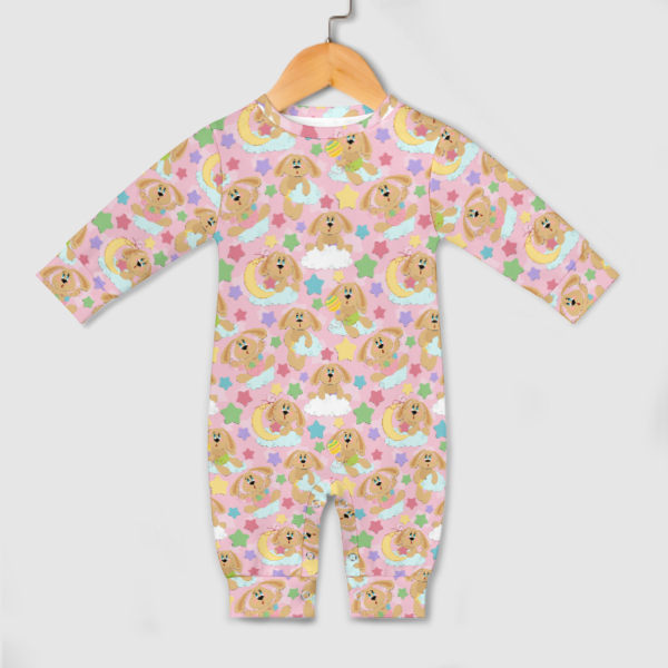 All-Over Print Long-Sleeve Baby Romper - Pup, Pup and Away