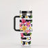 40oz Stainless Steel "Stanley" Tumbler With Handle - Plumeria On Stripes