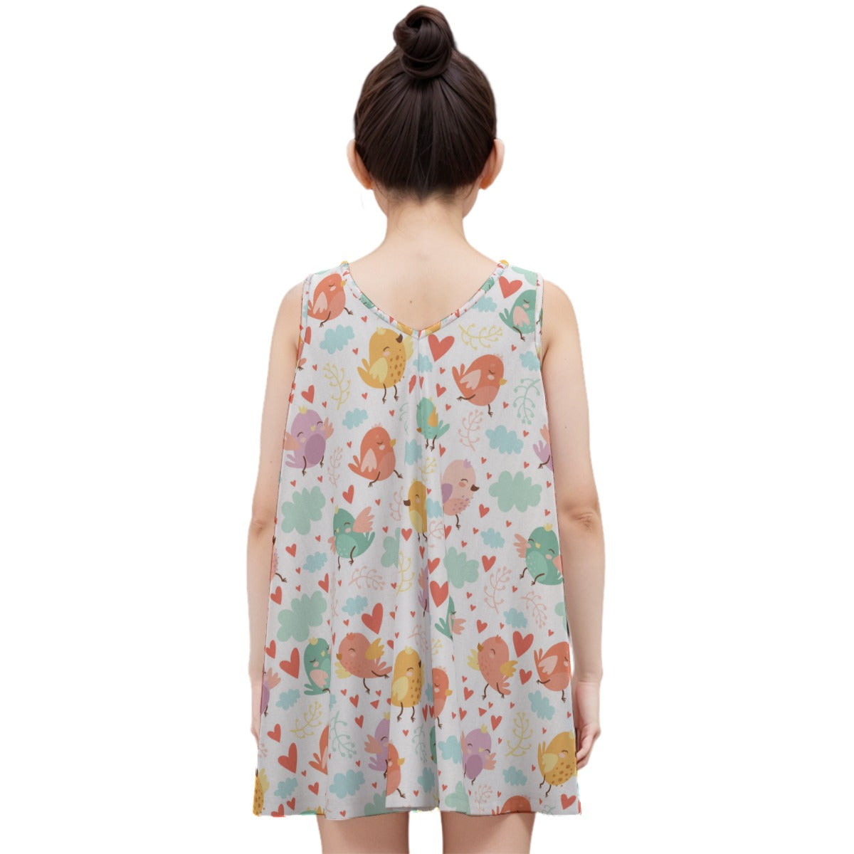 Kid's Sleeveless Cotton Swing Dress - Baby Birds