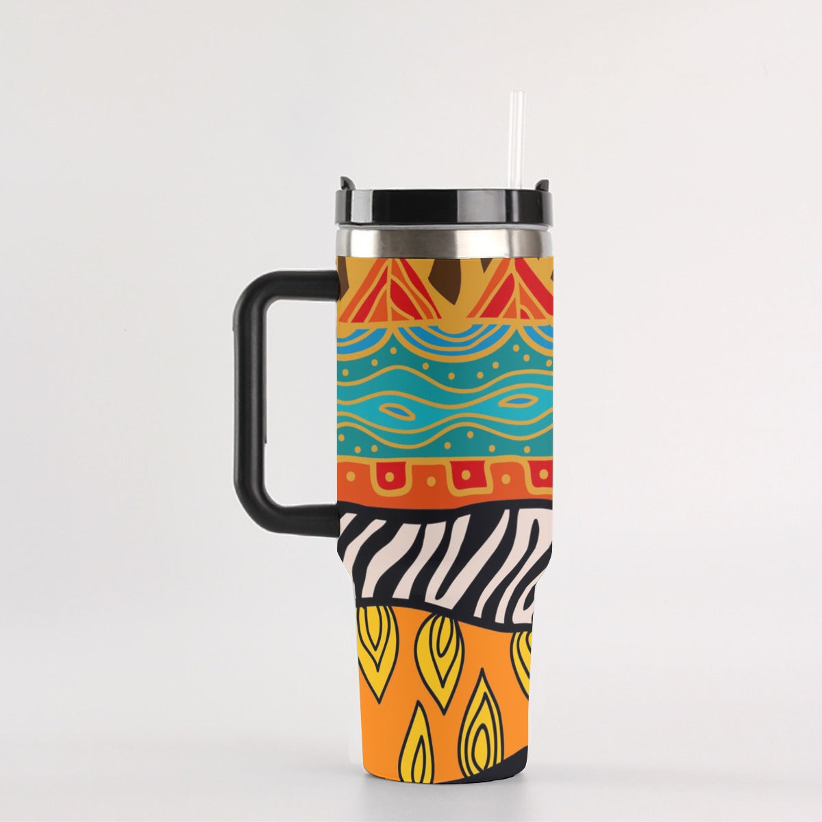 40oz Stainless Steel "Stanley" Tumbler With Handle - African Print (Zebra)