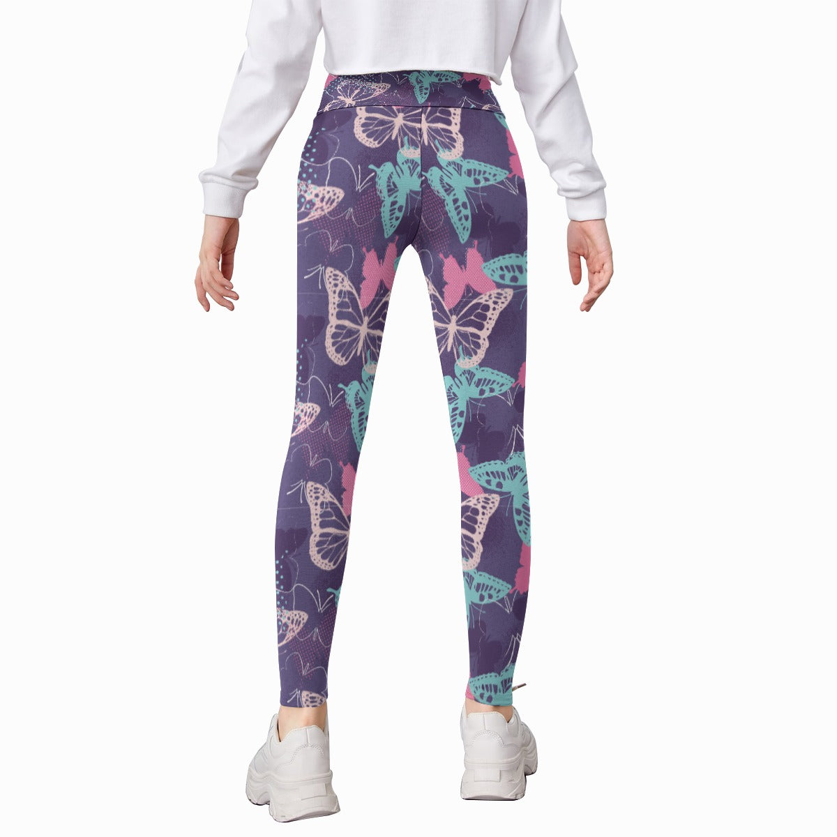 Kids' Printed Leggings - Lace Butterflies (Purple)