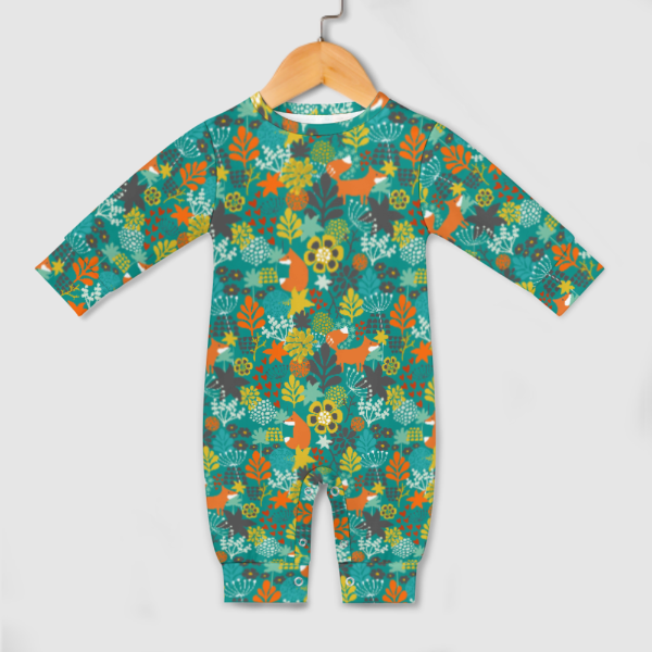 All-Over Print Long-Sleeve Baby Romper - Forest Fables