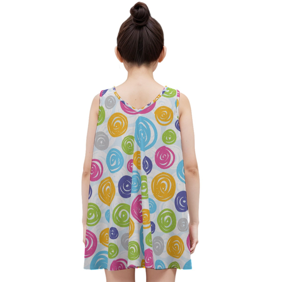 Kid's Sleeveless Cotton Swing Dress - Doodle Dots