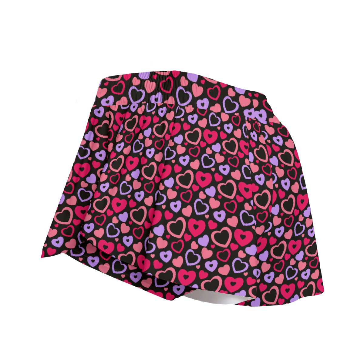Printed Athletic Skort with Pocket - Hollow Hearts