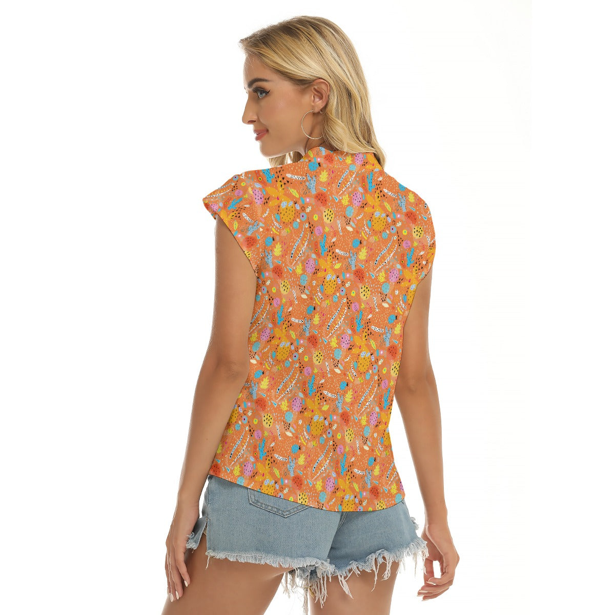 Women's Cap-Sleeve V-Neck Top - Prickly Pears