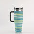 40oz Stainless Steel "Stanley" Tumbler With Handle - Cyan Stripes