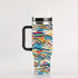 40oz Stainless Steel "Stanley" Tumbler With Handle - Mosaic Waves