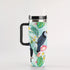 40oz Stainless Steel "Stanley" Tumbler With Handle - Tropical Toucans