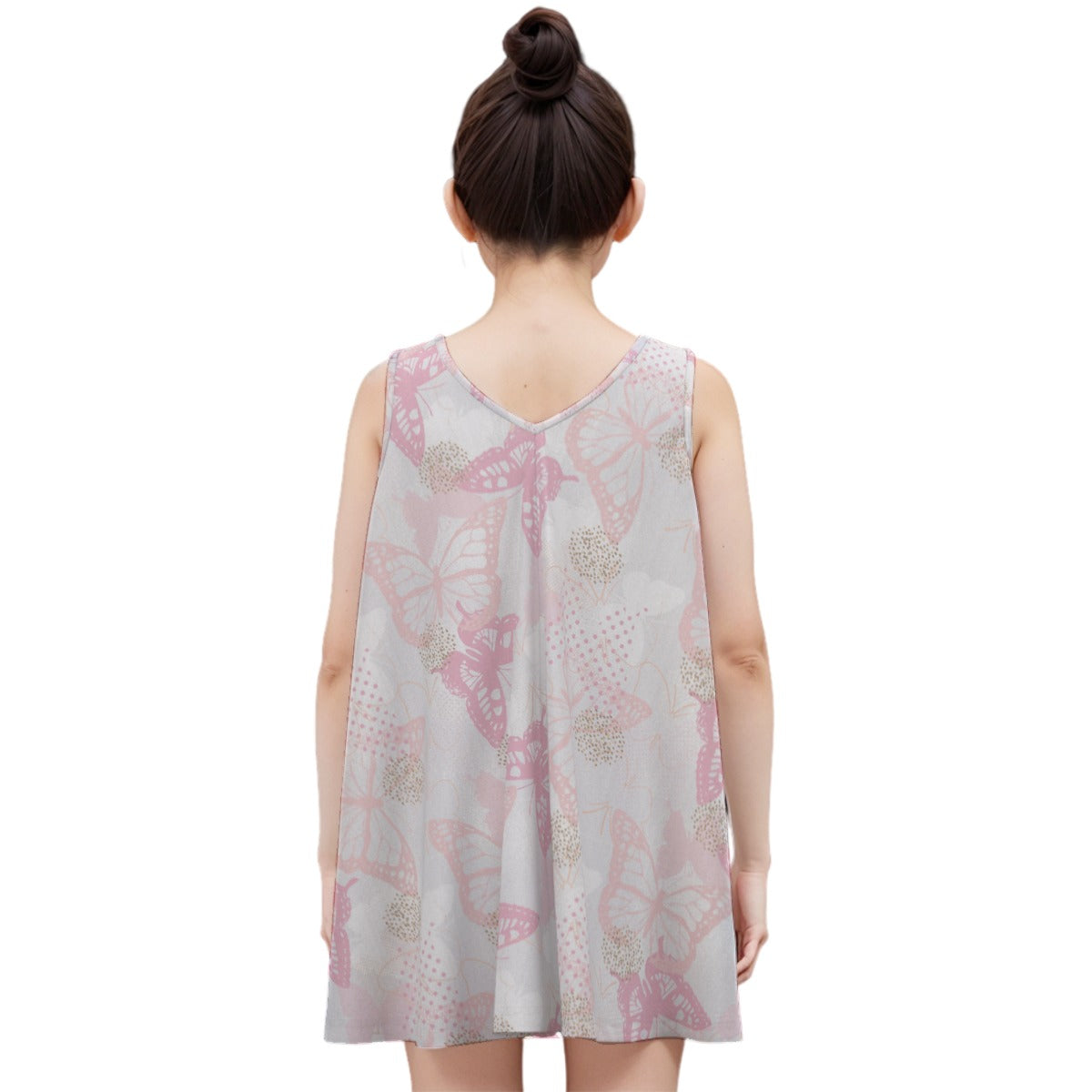 Kid's Sleeveless Cotton Swing Dress - Lace Butterflies (Pink)