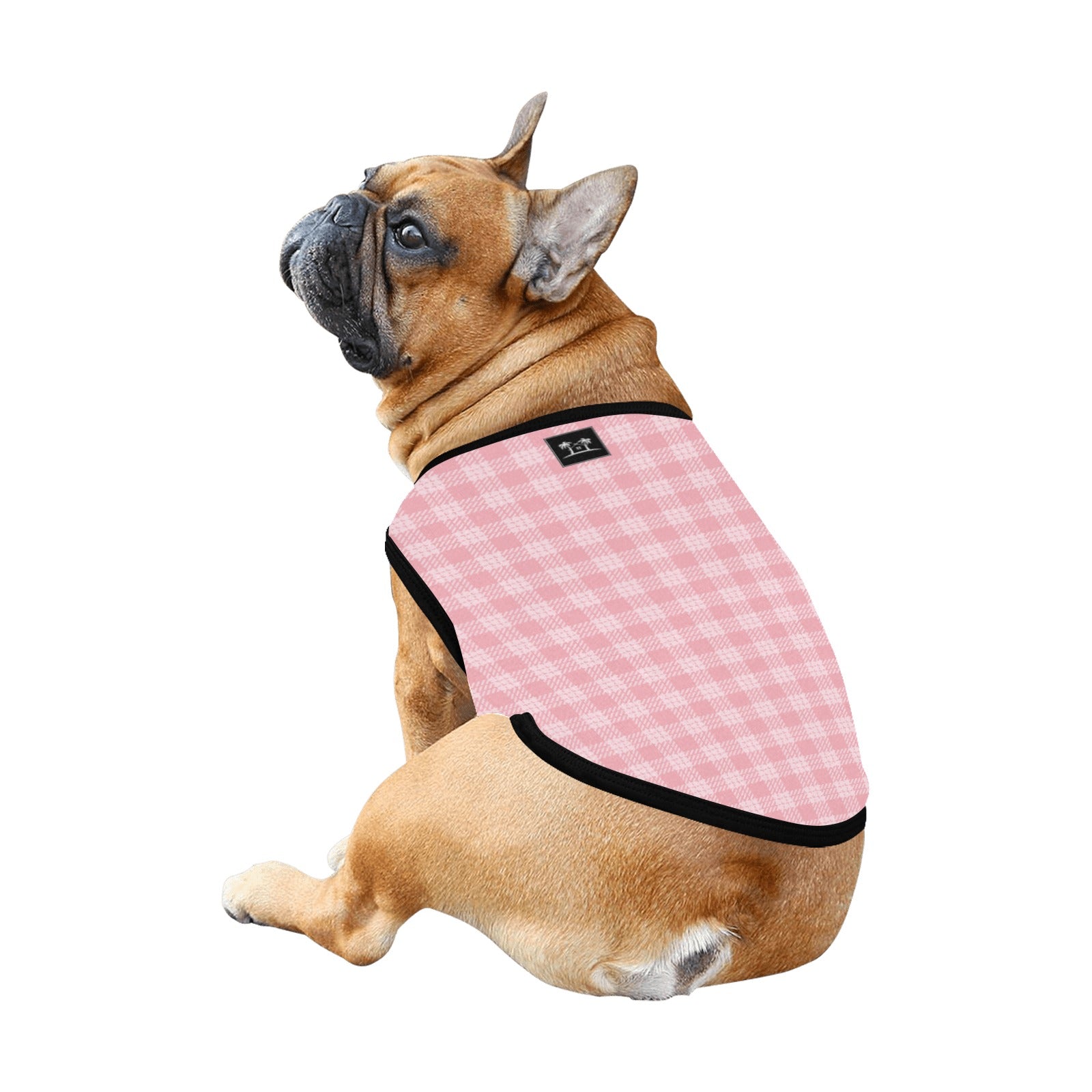 Camiseta sin mangas ligera para mascotas con estampado integral - Cuadros rosados