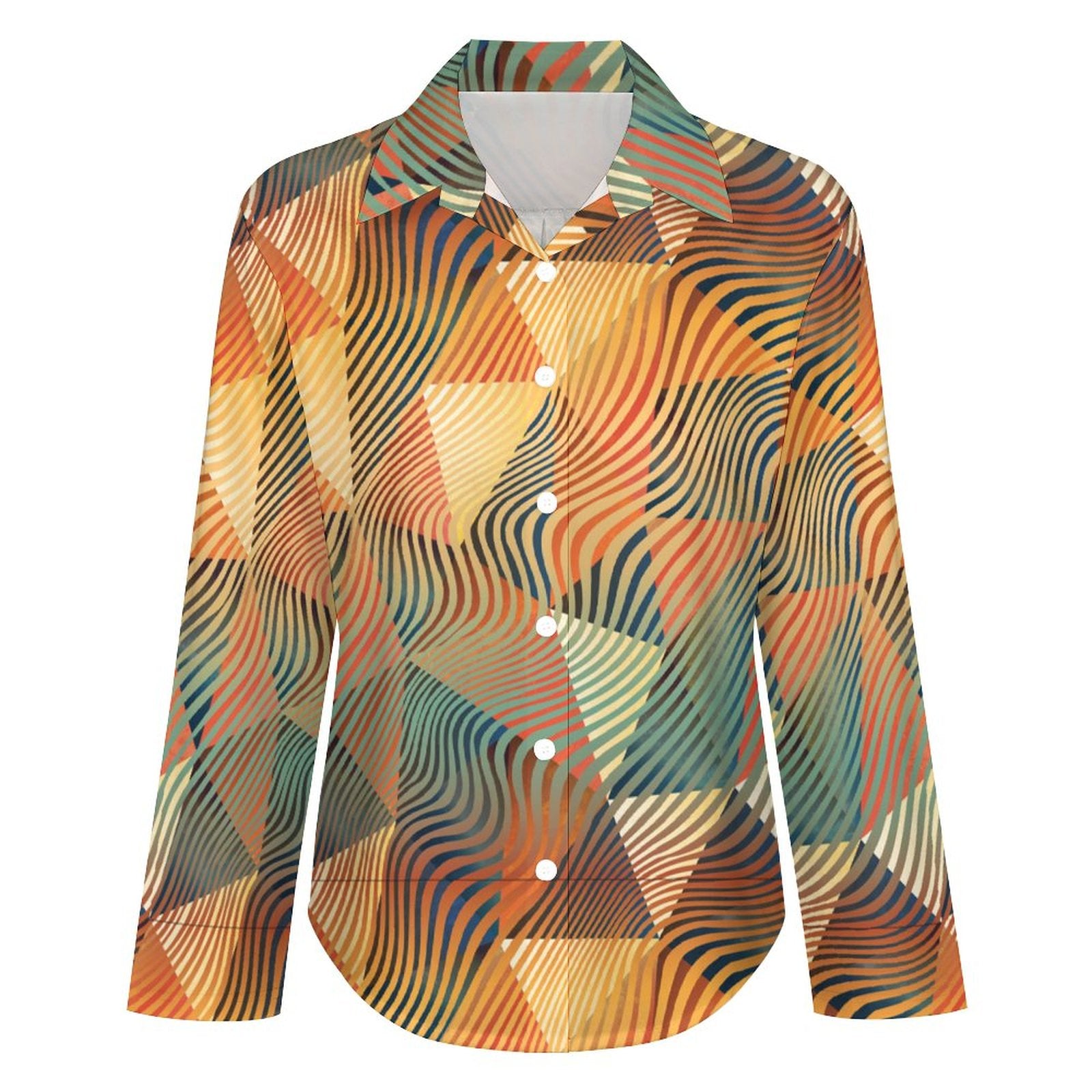 Women's Irregular Hem Button-Up Shirt - Geometric Waves