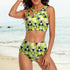 High-Waist Asymmetrical Shoulder Bikini - Tropical Triangles