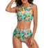 High-Waist Asymmetrical Shoulder Bikini - Bright Tropical Print