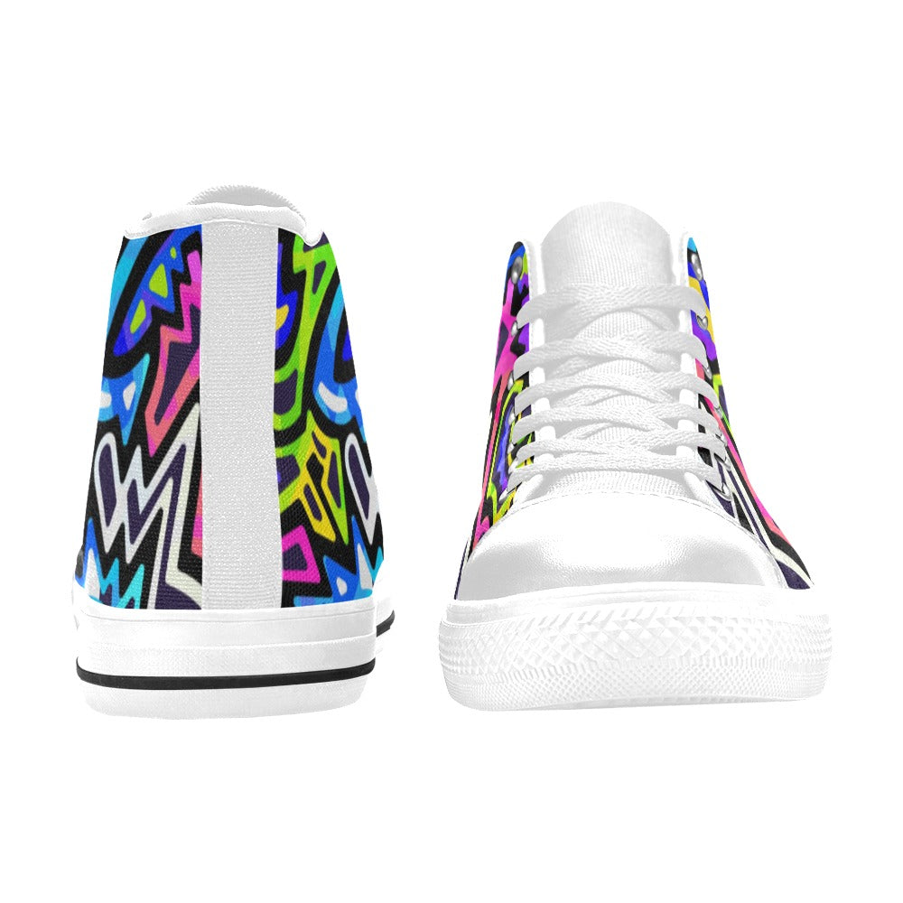 Kid's High Top Canvas Shoes - Neon Graffiti