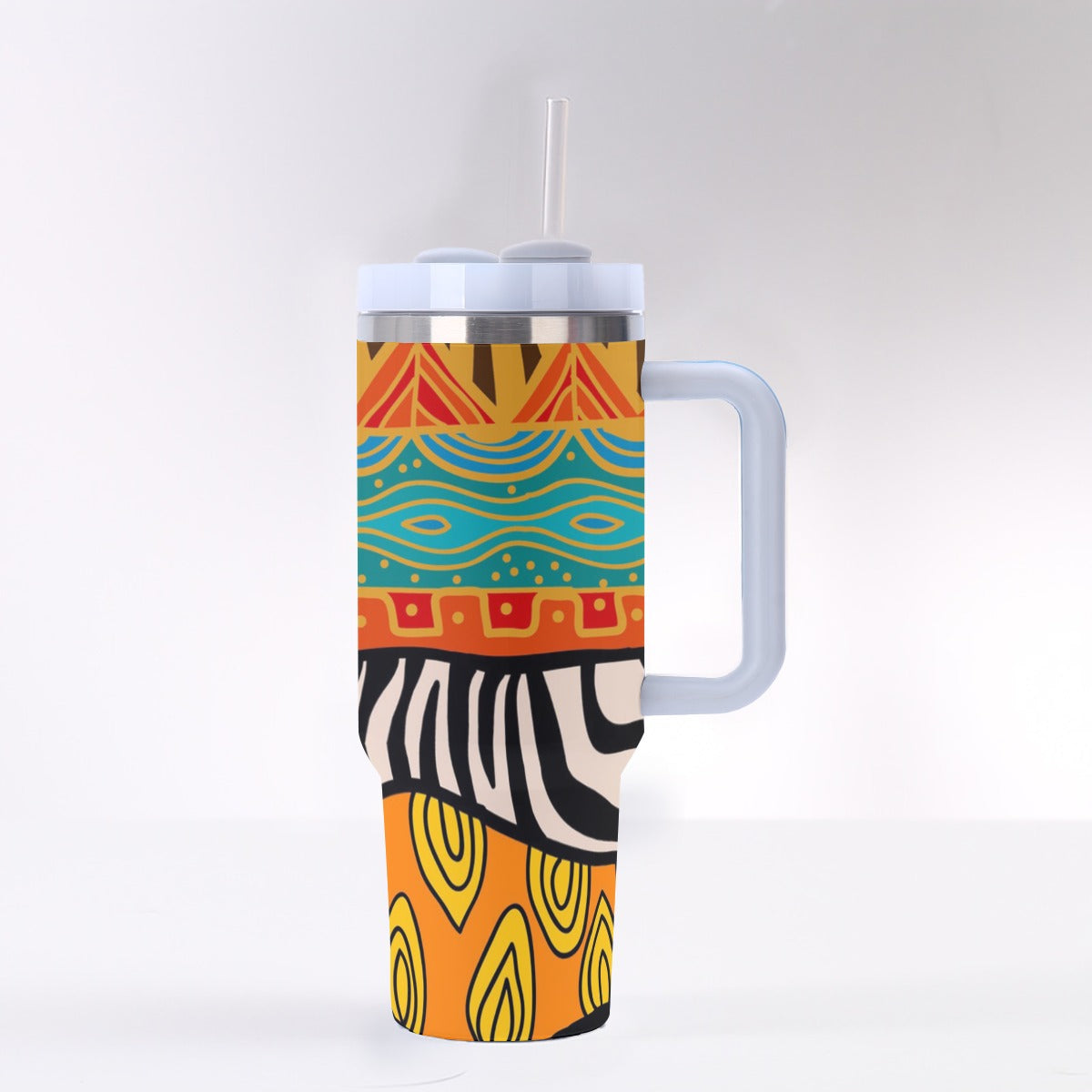 40oz Stainless Steel "Stanley" Tumbler With Handle - African Print (Zebra)