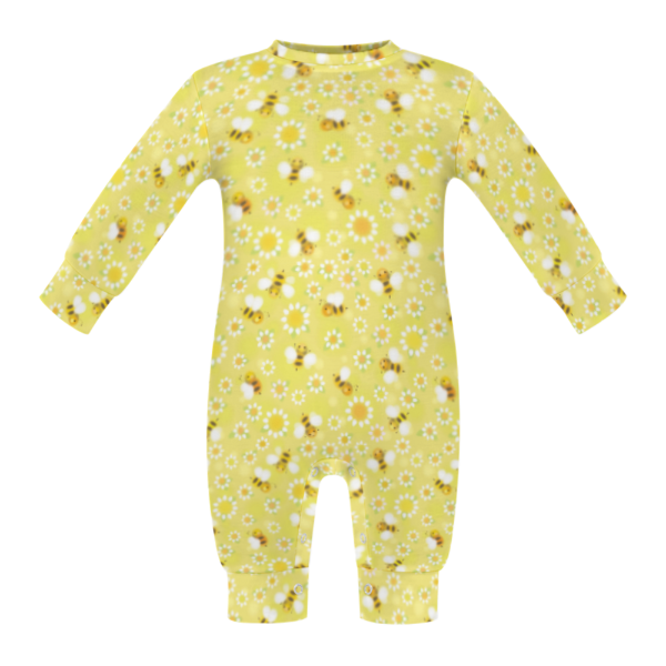 All-Over Print Long-Sleeve Baby Romper - Little Yellow Bees