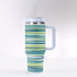 40oz Stainless Steel "Stanley" Tumbler With Handle - Cyan Stripes