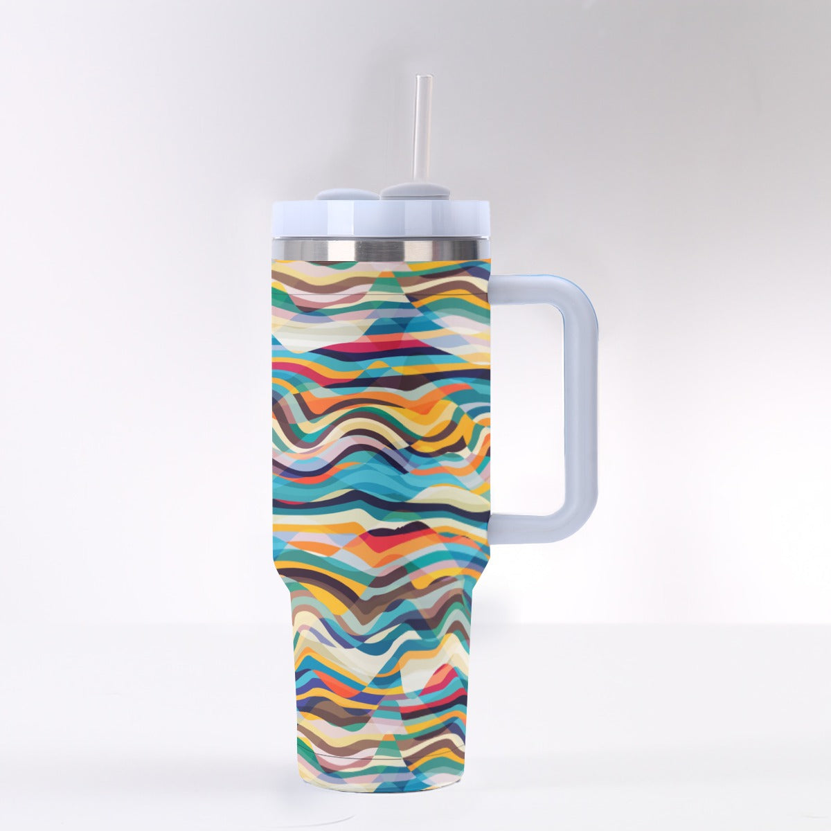 40oz Stainless Steel "Stanley" Tumbler With Handle - Mosaic Waves