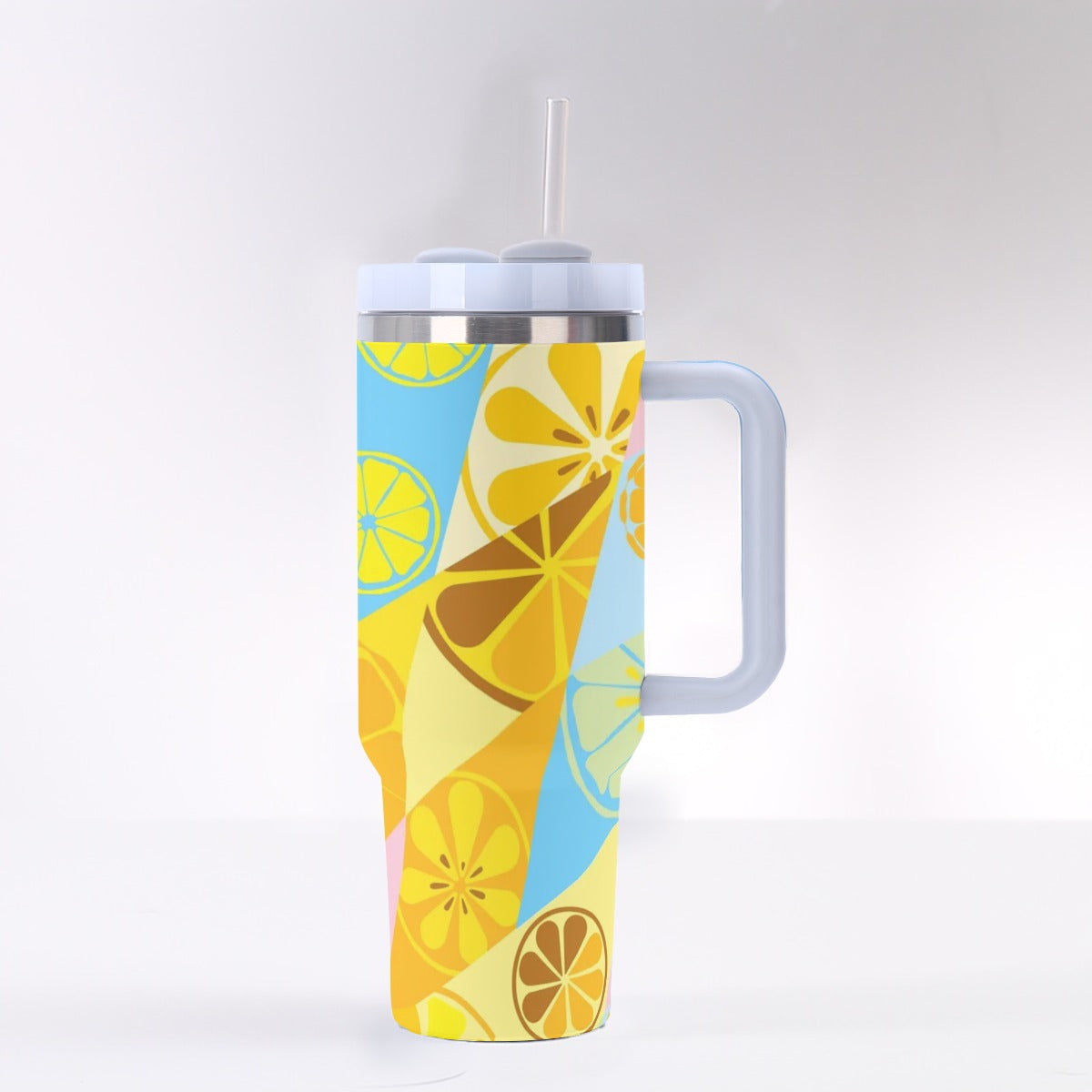 40oz Stainless Steel "Stanley" Tumbler With Handle - Lemonade