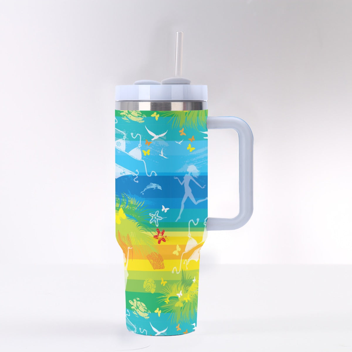 40oz Stainless Steel "Stanley" Tumbler With Handle - Frolic by the Seashore