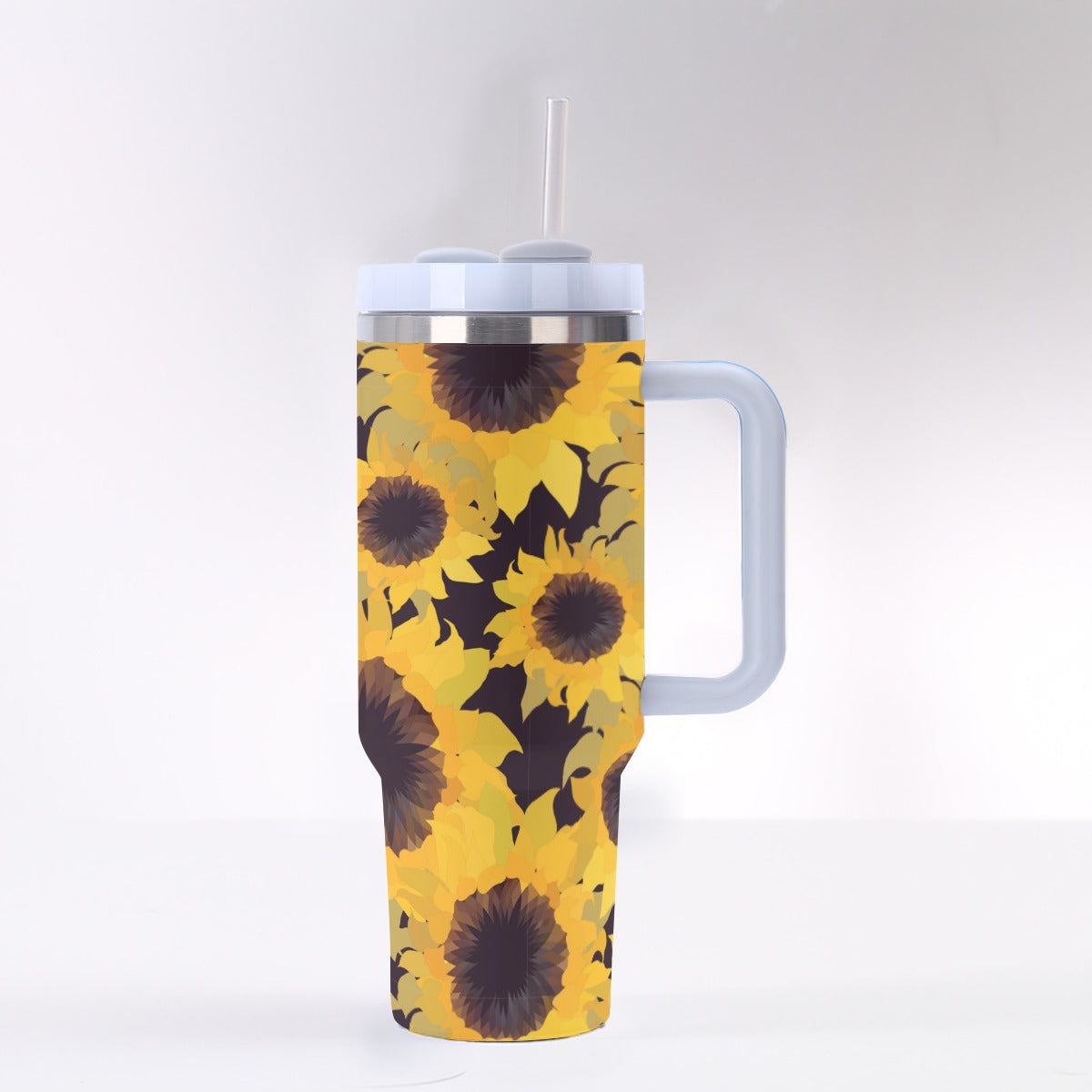 40oz Stainless Steel "Stanley" Tumbler With Handle - Sunflowers